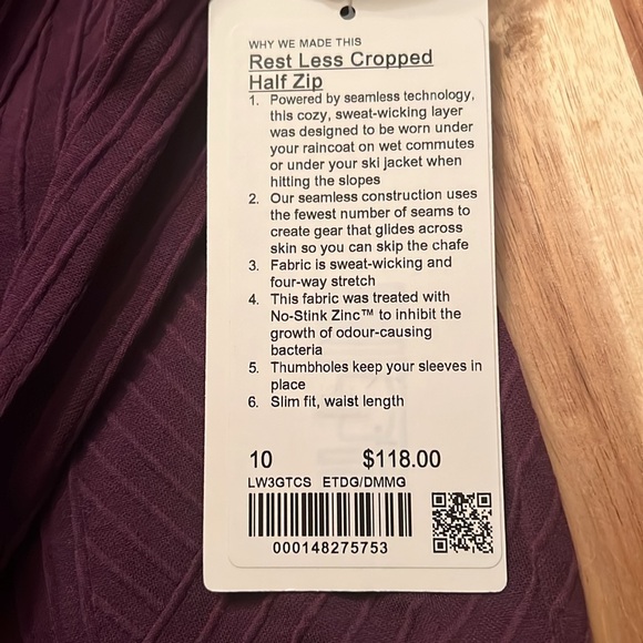 New with tag lululemon restless cropped half zip - Picture 2 of 3